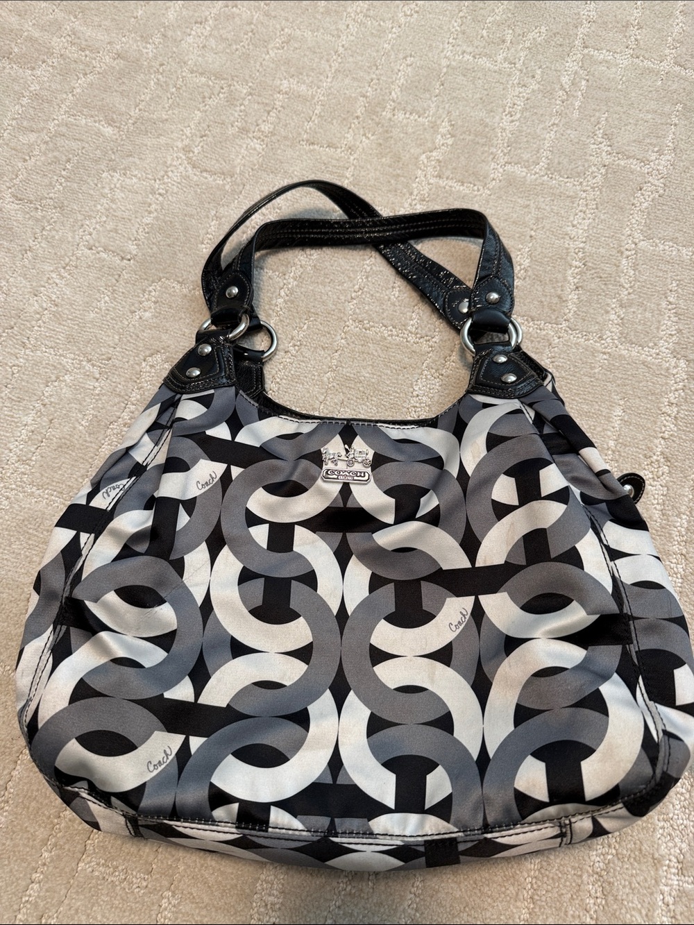 Coach Black & Gray Signature Circle Pattern Shoulder Bag
